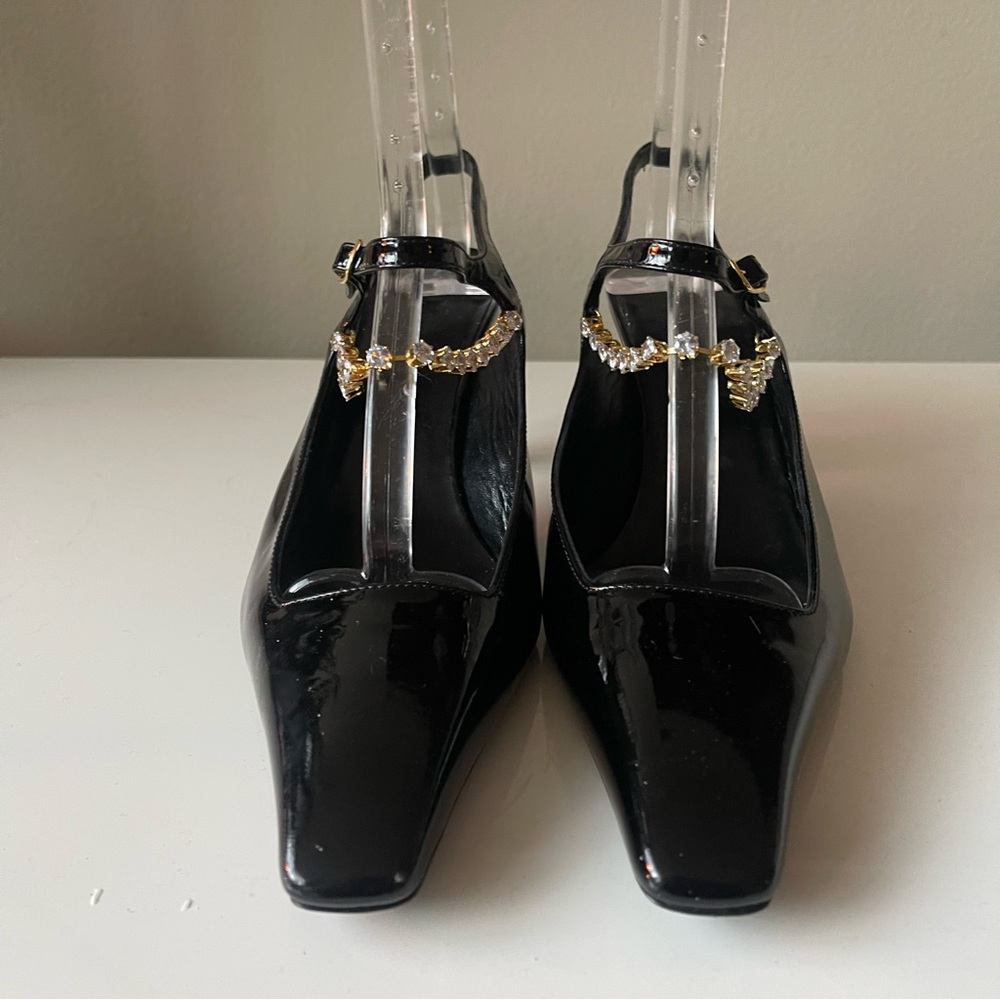 KHAITE Black Patent Leather Crystal Strap Heels Sandals Made Italy Size 40.5 - Picture 3 of 8